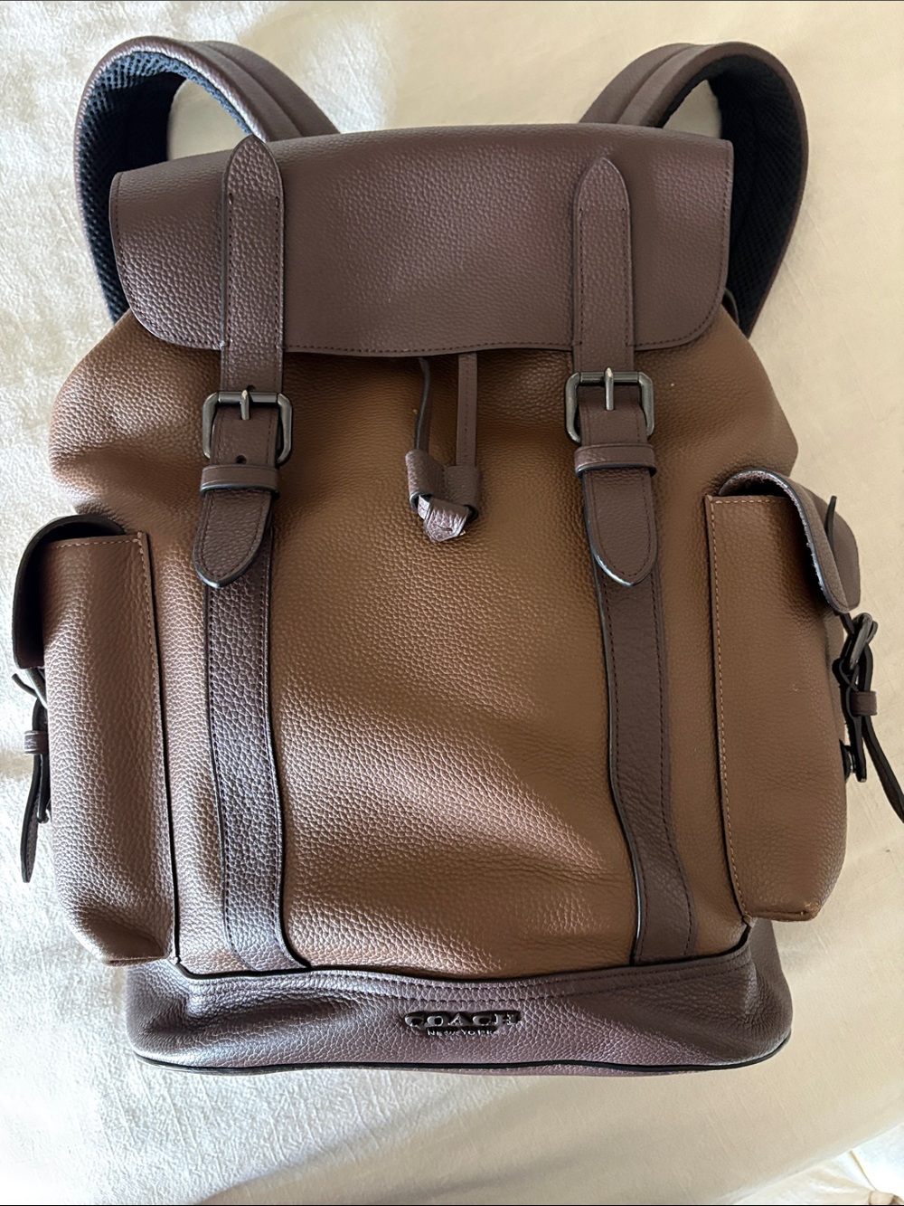 Coach Hudson Brown Two-Tone Brown Pebble Leather Drawstring Backpack